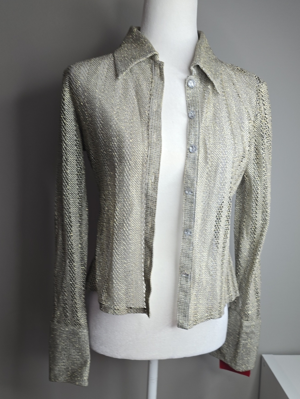 Vintage Y2K JS Collections Metallic Knit Shirt Jacket Blouse Size 4 Petite